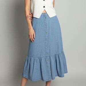 Jones New York Light Blue Button-Front Midi Skirt